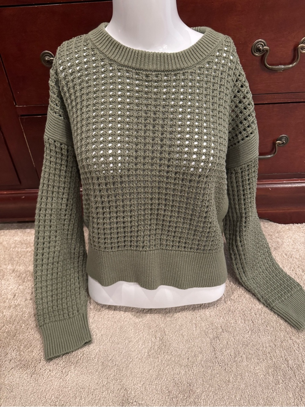 Old Navy Olive Green Open-Knit Crewneck Sweater